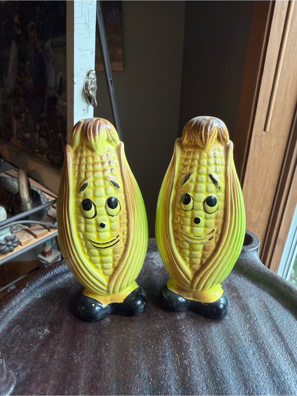 Vintage Anthropomorphic Corn Cob Salt And Pepper Shakers Retro Japan Corn Stalk